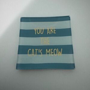 Striped Cat Trinket Dish - Blue and Yellow
